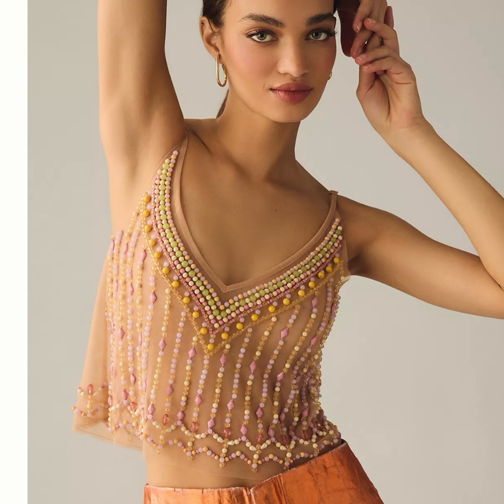 Anthropologie Beaded Pastel Tank